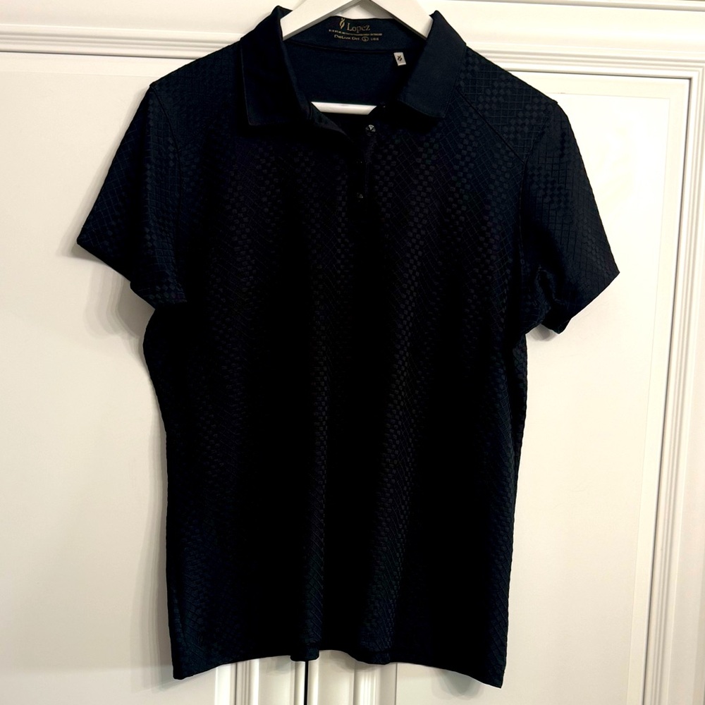 Lopez Size Large Delux Dri Black Short Sleeve Polo Shirt with 4 Buttons in Front